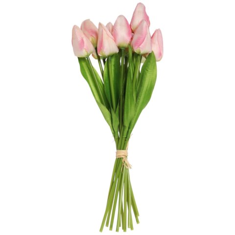 Bukiet 12 TULIPANÓW W PĘCZKU Z RAFIĄ 32 cm jasno różowe
