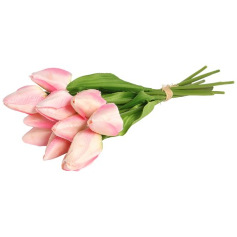 Bukiet 12 TULIPANÓW W PĘCZKU Z RAFIĄ 32 cm jasno różowe
