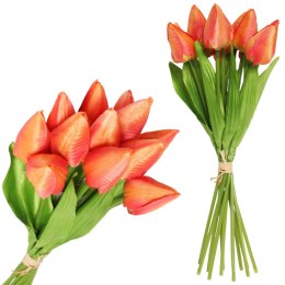 Bukiet 12 TULIPANÓW W PĘCZKU Z RAFIĄ 32 cm pomarańczowe