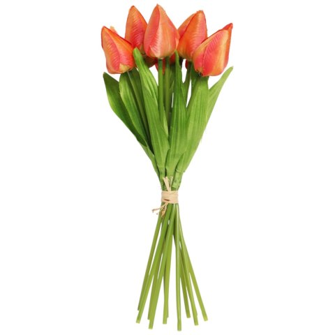 Bukiet 12 TULIPANÓW W PĘCZKU Z RAFIĄ 32 cm pomarańczowe