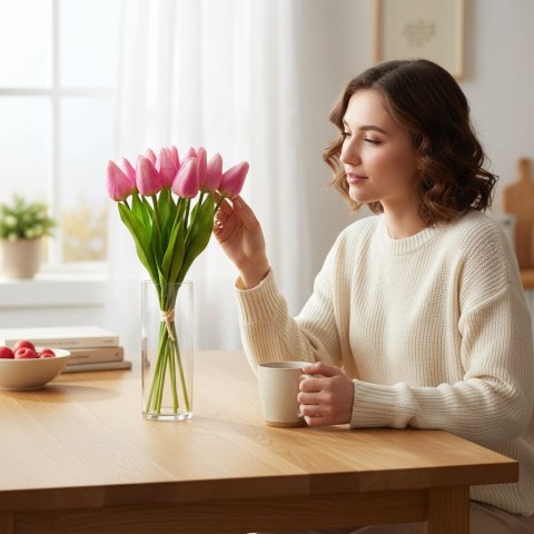 Bukiet 12 TULIPANÓW W PĘCZKU Z RAFIĄ 32 cm pomarańczowe