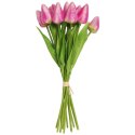 Bukiet 12 TULIPANÓW W PĘCZKU Z RAFIĄ 32 cm różowe