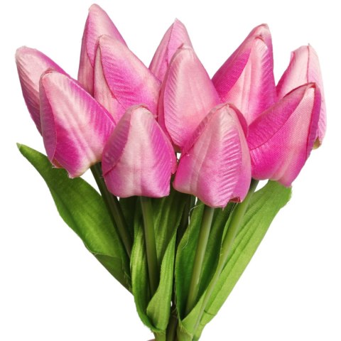 Bukiet 12 TULIPANÓW W PĘCZKU Z RAFIĄ 32 cm różowe