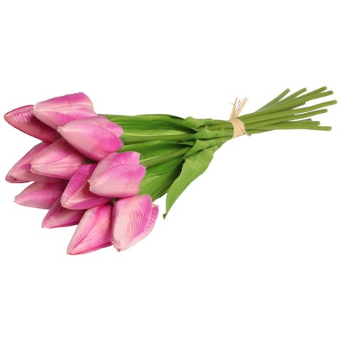 Bukiet 12 TULIPANÓW W PĘCZKU Z RAFIĄ 32 cm różowe