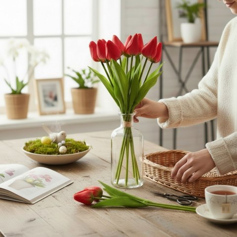 Bukiet 12 TULIPANÓW W PĘCZKU Z RAFIĄ 32 cm