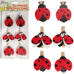 Klamerki drewniane spinacze mini z biedronką 6 szt.