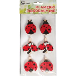 Klamerki drewniane spinacze mini z biedronką 6 szt.