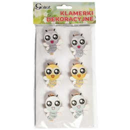 Klamerki drewniane spinacze mini z pszczółką 6 szt.