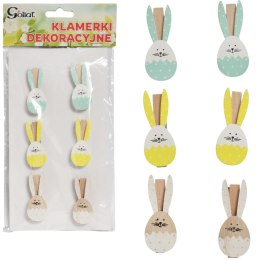 Klamerki drewniane spinacze mini z zajączkiem w 6 szt.