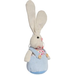 Zając STOJĄCY lniany Ozdoba Wielkanocna Figurka niebieska 19 cm