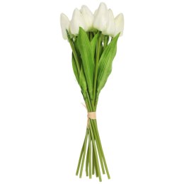 Bukiet 12 TULIPANÓW W PĘCZKU Z RAFIĄ 32 cm biały