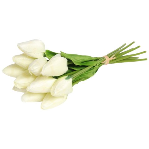 Bukiet 12 TULIPANÓW W PĘCZKU Z RAFIĄ 32 cm biały