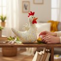 KURA OZDOBA Z MATERIAŁU W KWIATKI KURA FOLKLOR WIELKANOC ŻÓŁTA 25 CM
