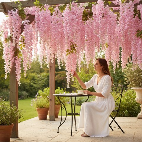 Wisteria Sztuczne Kwiaty Girlanda Glicynia Kwiaty Wiszące Balkon Taras Ślub różowa