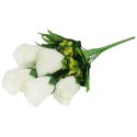 BUKIET 7 RÓŻ Z DODATKAMI sztuczne kwiaty do wazonu KOMPOZYCJA biała 35 cm