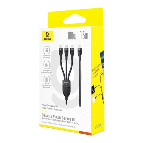 Kabel przewód 3w1 USB-C Flash Series 3 100W 1.5m - czarny