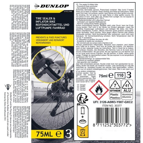 SPRAY USZCZELNIAJĄCY DO DĘTKI ROWEROWEJ Z UNIWERSALNYM WENTYYLEM 75ML DUNLOP