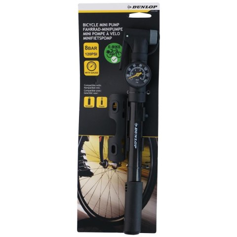 POMPKA ROWEROWA MINI Z MANOMETREM 120psi (8bar) CZARNA DUNLOP