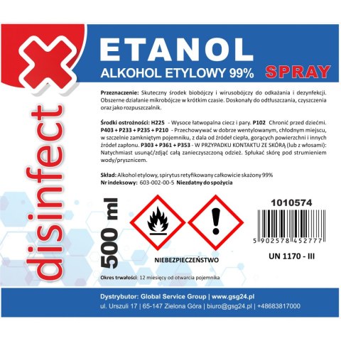 ETANOL - Alkohol etylowy skażony DISINFECT 99% spray 500ml