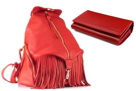PROMO SET Plecak Let's Go Boho EP 17 Red + Portfel Skórzany Damski PPD3 Red