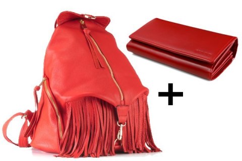 PROMO SET Plecak Let's Go Boho EP 17 Red + Portfel Skórzany Damski PPD3 Red