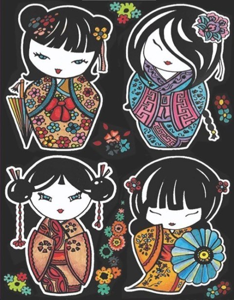 Kolorowanka Welw. A4 Laleczki Kokeshi