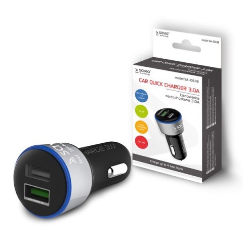 Ładowarka samochodowa Quick Charge 3.0 Savio SA-06/B, 3A, 5.4A, 2xUSB