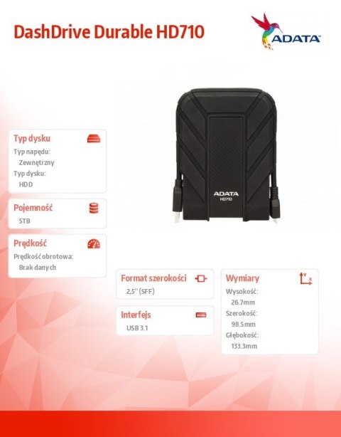 DashDrive Durable HD710 5TB 2.5'' USB3.1 Czarny
