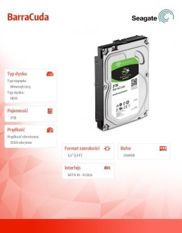 Dysk twardy BarraCuda 3TB 3.5 cala 256MB ST3000DM007