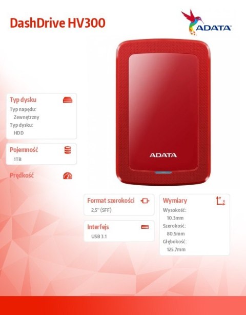 Dysk twardy DashDrive HV300 1TB 2.5 USB3.1 czerwony