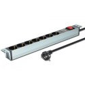 Listwa zasilająca PDU 19" RACK 7xSchuko, 2m 1xSchuko, 16A, wł./wył., zab.przepięciowe, aluminiowa