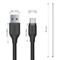 CB-AC1 kabel USB-C - USB-A 1.2m 60W PD 3A 5Gbps 20V FCP AFC Quick Charge nylonowy oplot czarny