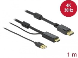 Kabel HDMI(M) -> DISPLAYPORT(M) 4K 1M ZASILANY USB A(M) CZARNY