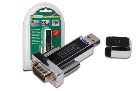 Konwerter / Adapter USB-A 1.1 męski do RS232 (DB9) męski | Chipset Prolific PL2303GT | Mocowanie na śruby | z dodatkowym kablem 