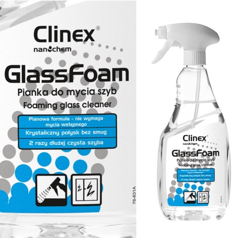 Profesjonalna piana do mycia szyb luster szkła bez smug i zacieków CLINEX Glass Foam 650ML