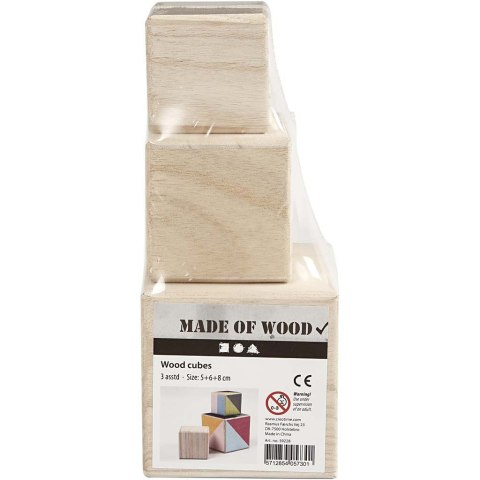 Drewniane Sześciany 3szt. rozm. 5+6+8 cm