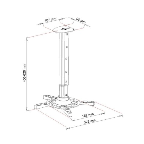 UCHWYT PODWIESZANY 40-62cm DO PROJEKTORA P-102B 15KG ART czarny