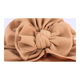 Turban niemowlęcy z kokardką, czapka dziewczęca - jasnobrązowy