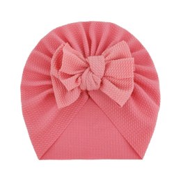 Turban niemowlęcy z kokardką, czapka dziewczęca - różowy
