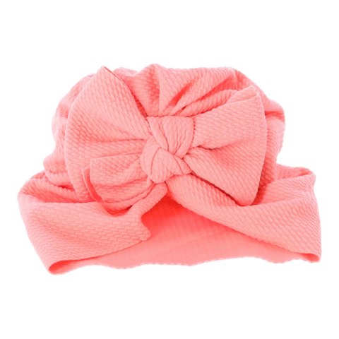 Turban niemowlęcy z kokardką, czapka dziewczęca - różowy