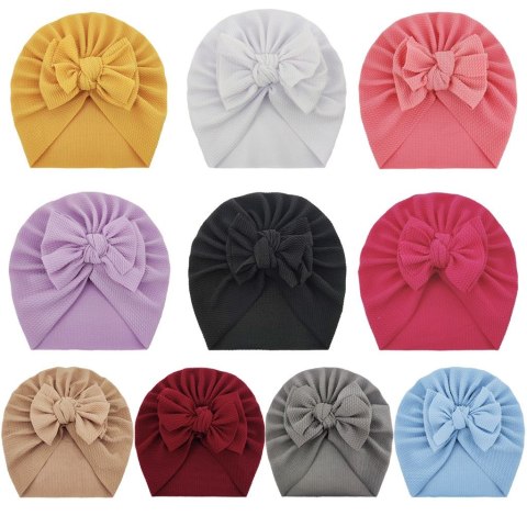 Turban niemowlęcy z kokardką, czapka dziewczęca - różowy