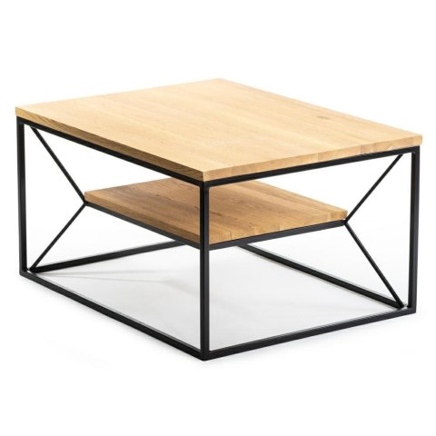 Stolik kawowy OakLoft 80 cm jasny dąb Stolik wykonany z metalu oraz drewnadębowego, solidny i loftowy stoliczek do salonu, 80x60