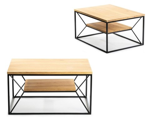 Stolik kawowy OakLoft 80 cm jasny dąb Stolik wykonany z metalu oraz drewnadębowego, solidny i loftowy stoliczek do salonu, 80x60