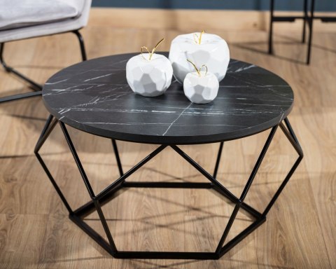 Stolik kawowy Diamond 70cm MARMUR czarny Konstrukcja lakierowana na czarno, blat wykonany z płyty MDF w kolorze czarny marmur , 