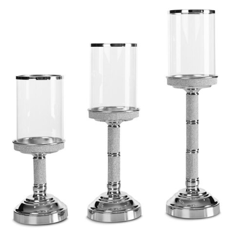 Dekoracyjny świecznik ROBI srebrny 12x36 Świecznik dekoracyjny ze szklanym kloszem ROBI ze srebrnego metalu w stylu glamour, ro