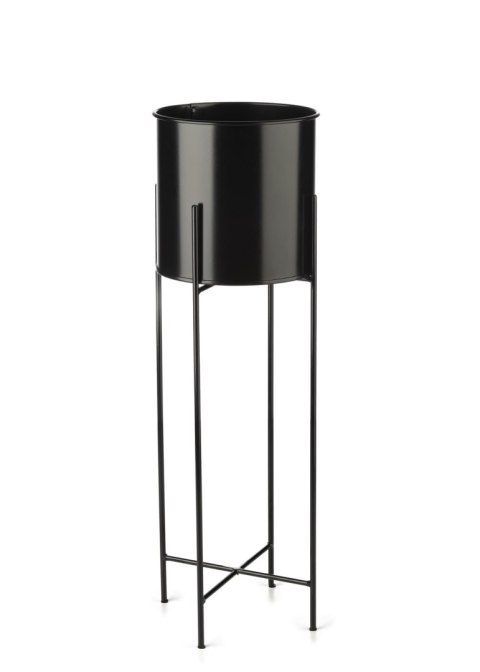 Kwietnik na kwiaty osłonka 75 cm czarny Wykonany z metalu, prosty i stylowy stojak na kwiatki w kolorze czarnym z wkładem w post