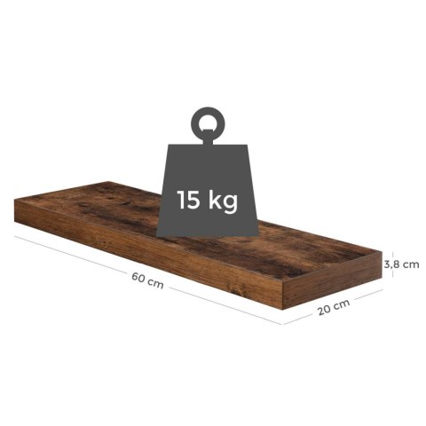 Półka ścienna rustykalna 60 cm brąz Pływająca półka ścienna z płyty MDF i brązowym stylu vintage doskonale sprawdzi się w saloni