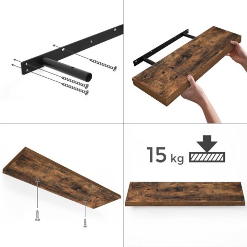 Półka ścienna rustykalna 60 cm brąz Pływająca półka ścienna z płyty MDF i brązowym stylu vintage doskonale sprawdzi się w saloni