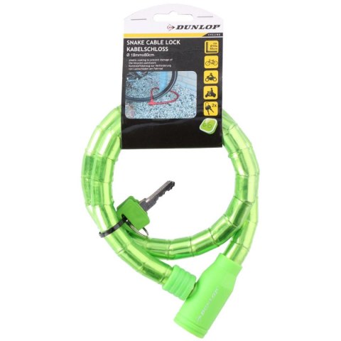 ZAPIĘCIE ROWEROWE SPIRALNE NA KLUCZ WĄŻ 18MMx80CM ZIELONE DUNLOP