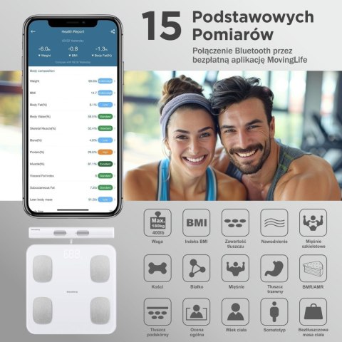 WAGA ŁAZIENKOWA Z POMIAREM TKANKI TŁUSZCZOWEJ I SKŁADU CIAŁA, SMART, BT, KLAUSBERG KB-7853 BIAŁA